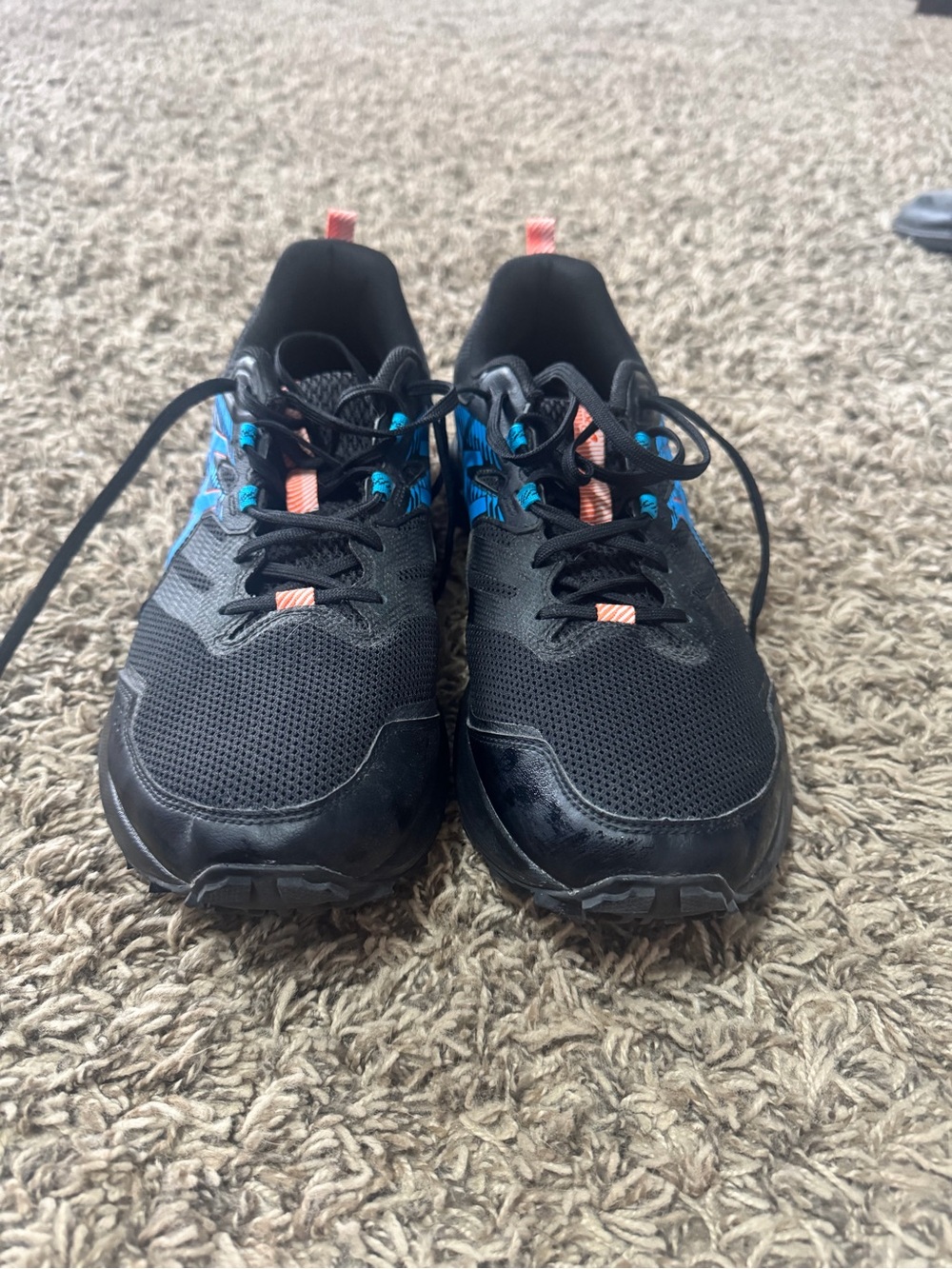 Asics Black Athletic Shoes with Blue and Coral Accents
